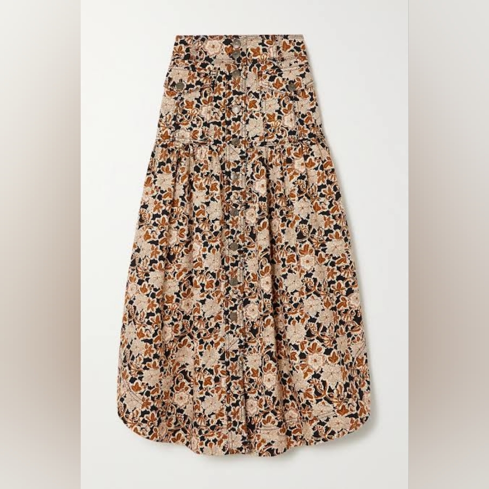 Ulla Johnson Briony floral-print denim midi skirt